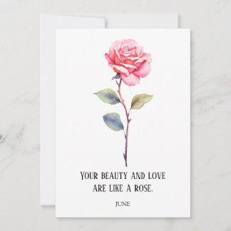 WATERCOLOR JUNE ROSE BIRTH FLOWER THANK YOU CARD