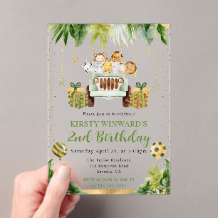 Watercolor Jungle Animals Kids Birthday Acrylic Invitations