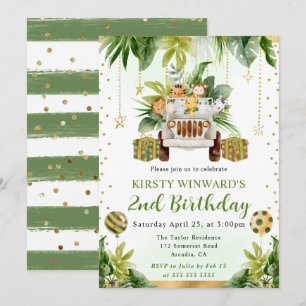 Watercolor Jungle Animals Kids Birthday Invitation