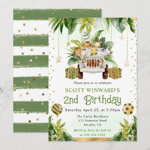 Watercolor Jungle Animals Kids Birthday Invitation