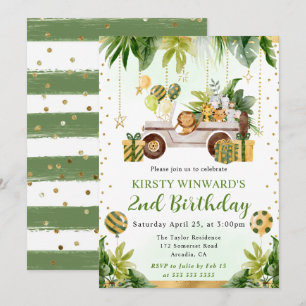 Watercolor Jungle Animals Kids Birthday Invitation