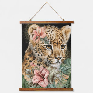 Watercolor Jungle Baby Animals Floral Art Hanging Tapestry