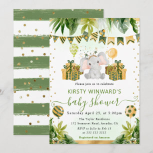 Watercolor Jungle Elephant Baby Shower Invitation
