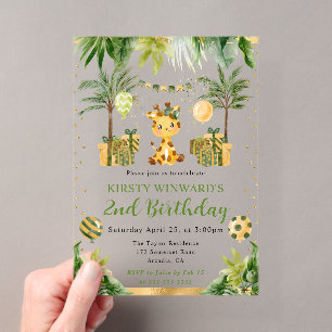 Watercolor Jungle Giraffe Kids Birthday Acrylic Invitations