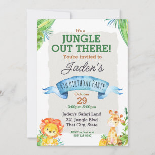 Watercolor Jungle Lion and Giraffe Birthday Invitation