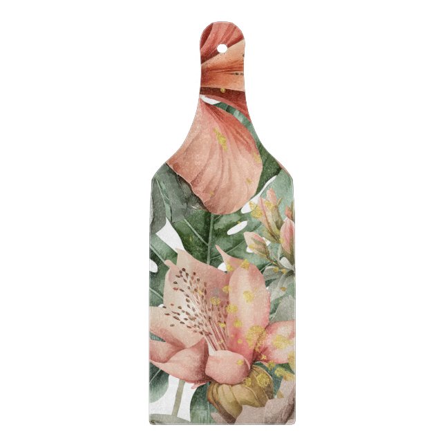 Watercolor Jungle Orchid Flowers Cutting Board (Front)