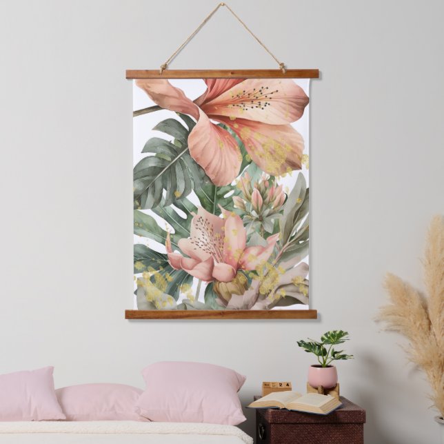 Watercolor Jungle Orchid Flowers Hanging Tapestry (Bedroom)