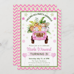 Watercolor Jungle Safari Animals Birthday Invitation