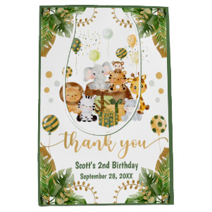 Watercolor Jungle Safari Animals Birthday Medium Gift Bag
