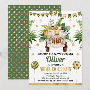 Watercolor Jungle Safari Animals Kids Birthday Invitation