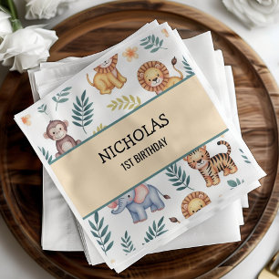 Watercolor Jungle Safari Animals Tropical Birthday Napkin
