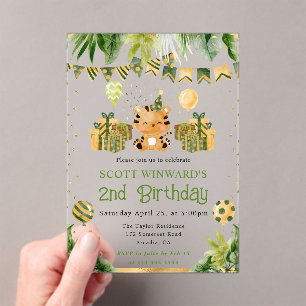Watercolor Jungle Tiger Kids Birthday Acrylic Invitations