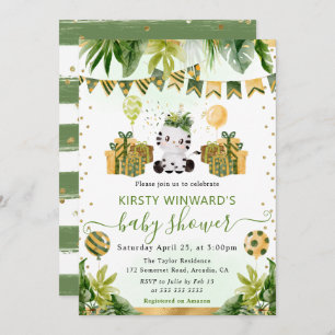 Watercolor Jungle Zebra Baby Shower Invitation