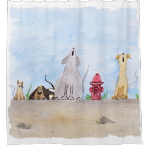 Watercolor Junkyard Dogs Shower Curtain