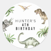 Watercolor Jurassic Dinosaur Birthday Favour