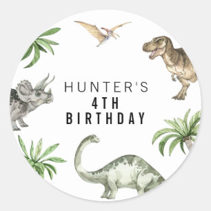 Watercolor Jurassic Dinosaur Birthday Favour Classic Round Sticker