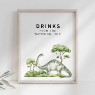 Watercolor Jurassic Dinosaur Drink Sign