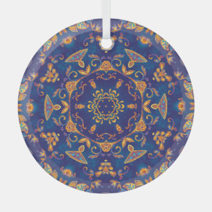 Watercolor Kaleidoscope Mandala Oriental Design. Glass Tree Decoration