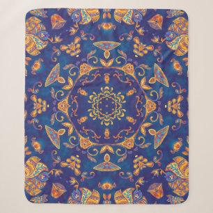 Watercolor Kaleidoscope Mandala Oriental Design. Sherpa Blanket