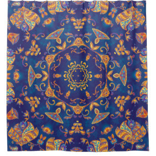 Watercolor Kaleidoscope Mandala Oriental Design. Shower Curtain