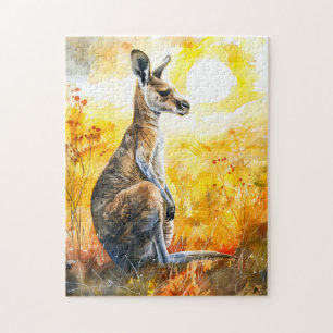 Watercolor Kangaroo at Sunset Jigsaw Puzzle