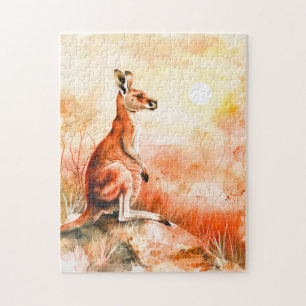 Watercolor Kangaroo at Sunset Jigsaw Puzzle