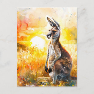 Watercolor Kangaroo at Sunset Postcard