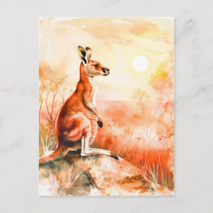 Watercolor Kangaroo at Sunset Postcard