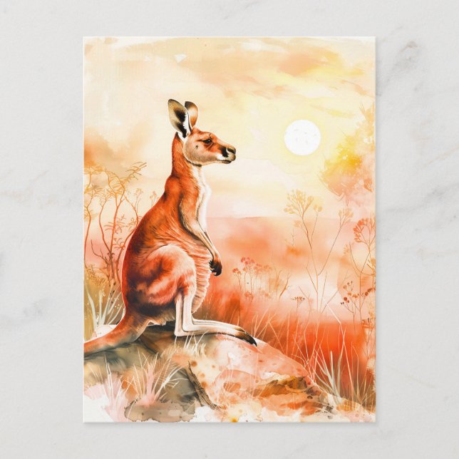 Watercolor Kangaroo at Sunset Postcard (Front)