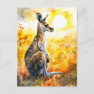 Watercolor Kangaroo at Sunset Postcard