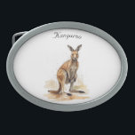 watercolor kangaroo customisable belt buckle<br><div class="desc">watercolor painting of a brown kangaroo standing in the desert,  australian national symbol</div>