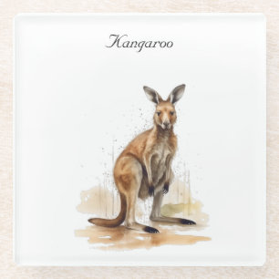 watercolor kangaroo customisable glass coaster