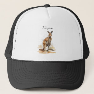watercolor kangaroo customisable trucker hat