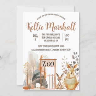 Watercolor Kangaroo Family, Zoo, Baby Shower Invitation