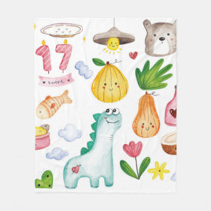 Watercolor kawaii doodles isolated on white backgr fleece blanket
