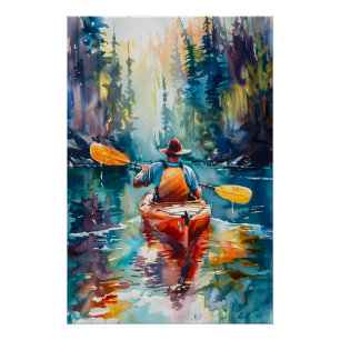 Watercolor Kayak Painting Poster