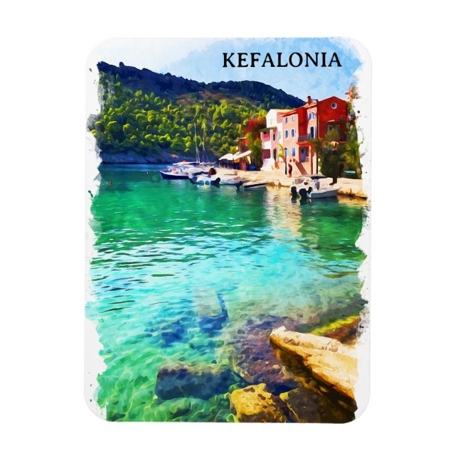 Watercolor Kefalonia Greece Coastal View Magnet (Vertical)