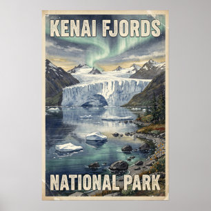 Watercolor Kenai Fjords National Park Retro Poster