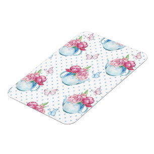 watercolor kettle peony magnet