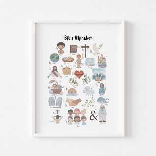 Watercolor Kids biblical alphabet poster