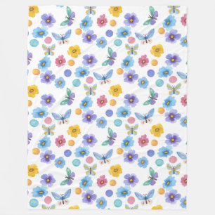 Watercolor kids butterfly flowers pattern fleece blanket