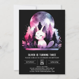 Watercolor Kids Cat Birthday Invitation