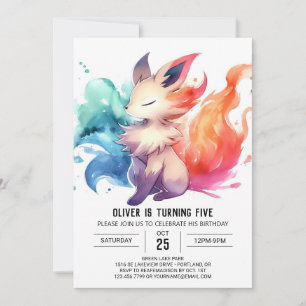 Watercolor Kids Fox Birthday Invitation