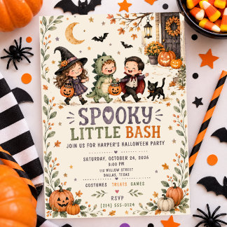 Watercolor Kids Halloween Party Spooky Little Bash Invitation