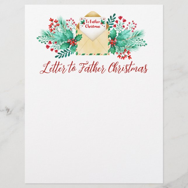 Watercolor Kids Letter to Santa/ Father Christmas Custom Letterhead (Front)