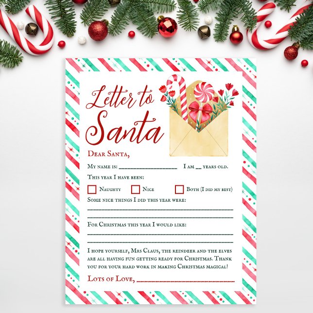 Watercolor Kids Letter to Santa Paper Sheet (Watercolor Kids Letter to Santa Paper Sheet)
