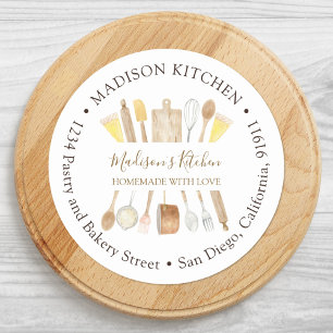 Watercolor Kitchen Cooking Utensils Return Address Classic Round Sticker