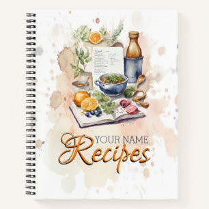 Watercolor Kitchen Recipe Modern Cookbook Notebook
