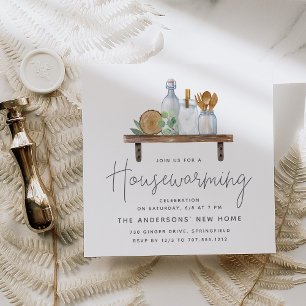 Watercolor Kitchen Shelf Housewarming Party Invitation