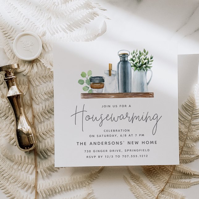 Watercolor Kitchen Shelf Housewarming Party Invitation (Creator Uploaded)